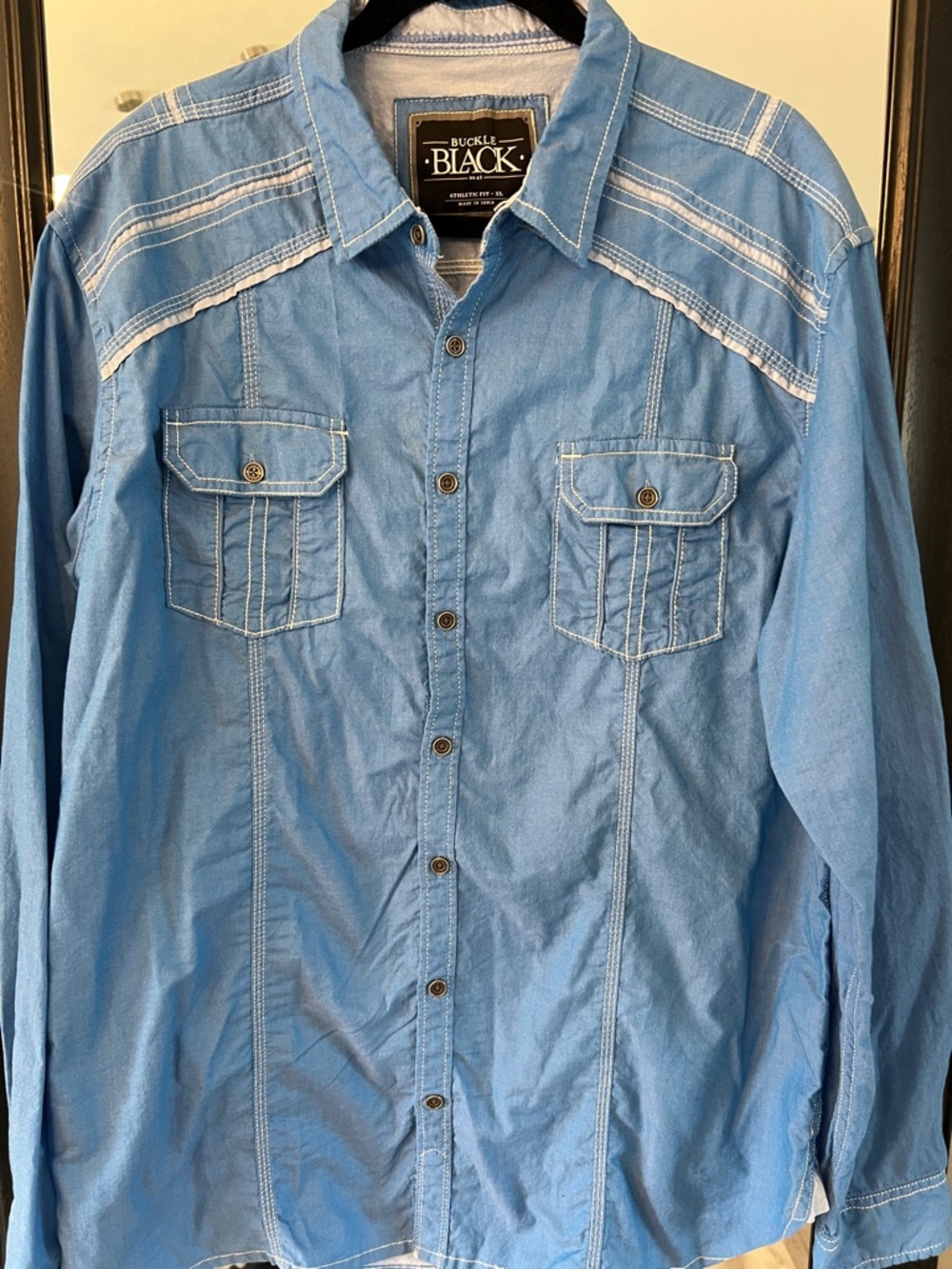 Buckle Black Light Blue Western-Style Button Shirt